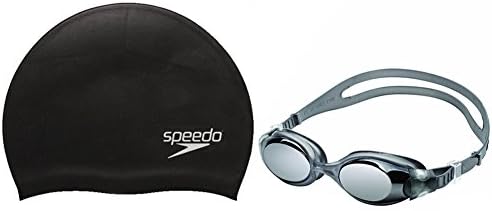 Speedo Hydrosity Mirrored Swim Goggle With Silicone Solid Swim Cap Black/Char...