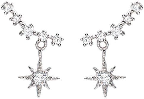 Cuff Earrings, Mariafashion Ear Crawler 925 Sterling Silver Zircon Diamond Stud Earrings Hypoallergenic Ear Stud Ear Climber Jackets
