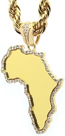 POPLife Mens Golden Africa Mirror Pendant Hip-Hop 30" Inch 10mm Rope Necklace Chain M3