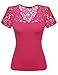 Zeagoo Womens Floral Lace Top Fitted Casual V Neck Short Sleeve Blouse