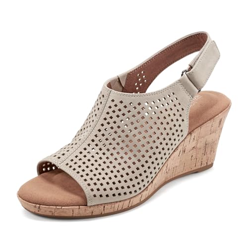 Rockport Women's BRIAH PERF SLING Sandal, Taupe Leather, 8.5 W US