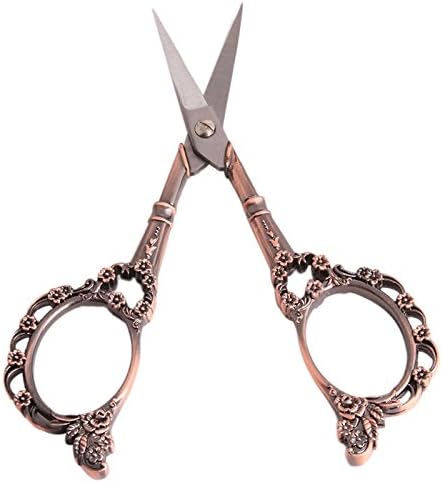 Honice Vintage Style Scissors Flower Pattern Antique Silver Tone Sewing Artwork Embroidery Sewing Scissors Stationery Accessories（3 Color Optional） (Coppery)