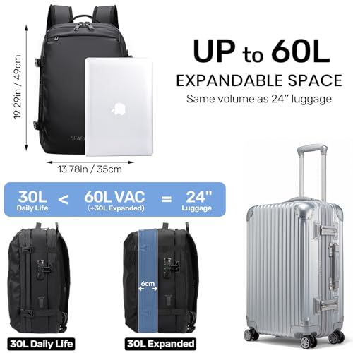 H.yeed Travel Backpack Expandable 30L-60L Vacuum Business Rucksack | USB&Type-C Charging Port and Pump, Waterproof Lightweight, Wet Dry Separation,Fits 17.3 Inch Laptop