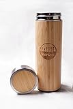 VNHOME Bamboo Insulated Loose Leaf Tea Infuser, Bamboo Stainless Steel Tumbler, Travel Coffee Mug Tumbler, Double Wall Vacuum Insulated Tumbler - Hot/Cold Drinks, Fruit, Water Bottle, 16.5oz, BPA Free