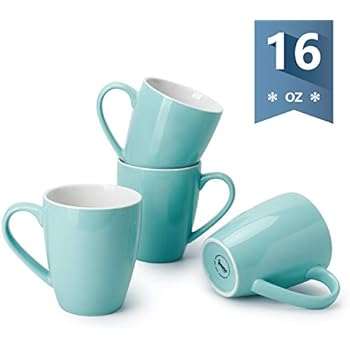 Sweese 601.102 Porcelain Mugs - 16 Ounce (Top to the Rim) for Coffee, Tea, Cocoa, Set of 4, Turquoise