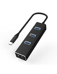EMATETEK HUB 4 en 1 Premium Aluminio USB C con 3 USB 3.0, Gigabit Ethernet. Para MacBook Pro 2017 2016 2015, Chromebook Pixel y más dispositivos USB tipo C. (Negro)
