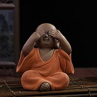 XDH-RTS Buddha Statue Monk Figurine,Ceramic Cute Wise Monks, Hear See Speak No Evil Statues, Wealth Lucky Figurine Car Home Desk Shelf Decor Collectible Art