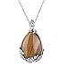 OCARLY Natural Gemstone Teardrop Pendant Carved Flower Necklace Healing Crystal Chakra Jewelry for Women