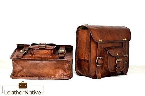Leather Native 2 X Motorcycle Side Pouch Brown Leather Side Pouch Saddlebags Saddle Panniers ( 2 Bags ) Pre Valentines Day Special Sale! - Thumbnail 6