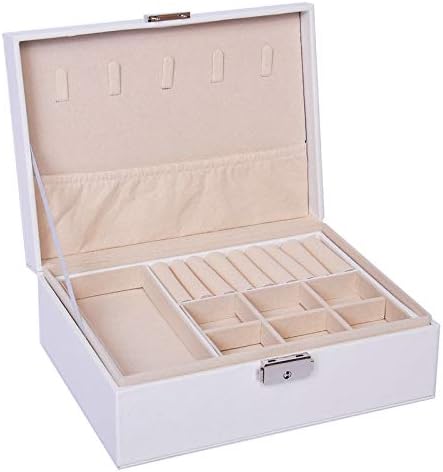 Susuba ネックレス収納 ジュエリーボックス 二層 大容量 宝石箱 ジュエリー収納 ピアス ネックレス 指輪 小物入れ 仕切り調整 鍵付き PUレザー アクセサリーケース 贈り物 プレゼント レディース 記念日 お誕生日 お祝い (ホワイト)