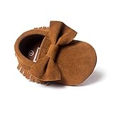 LIVEBOX LIVEBOX Infant Baby Girls and Boys Premium Soft Sole Moccasins Tassels Prewalker Anti-Slip Toddler Shoes (L: 12~18 months, Bow-Coffee)