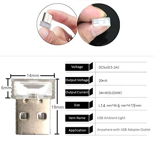 USB Atmosphere Light, Mini USB Led Car Interior Ambient Lighting Decoration Night Light Automotive Decorative Led Lamp with USB Adapter Fits for Cars Vehicle SUV Truck SUV RV Automobile (8 pcs, Mixed) - Thumbnail 2