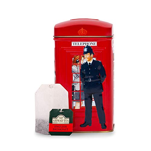 AHMAD TEA LONDON TELEPHONE BOX CADDY GIFT TIN, 20 TEABAG, ENGLISH BREAKFAST