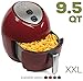 Paula Deen 9.5 QT (1700 Watt) Family-Sized Air Fryer, Rapid Air Circulation System, Single Basket System, Ceramic Non-Stick Coating, Simple Knob Controls, 50 Recipes, 1-Year Warranty (Merlot)