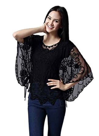 Meilaier Womens Fashion Summer Mesh Shirts Plus Size