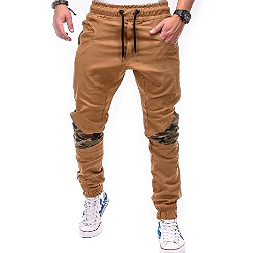 HTHJSCO Men Athletic Gym Fitness Sweatpants Joggers Pants with Cargo Pockets (Khaki, XXL)
