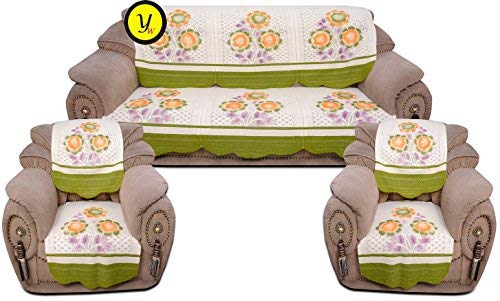 Yellow Weavestm 6 Piece Sofa And Chair Cover Set , Color - Off White & Green