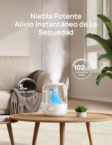 DREO Humidifier Babies 3L 26dB Silent with Humidity Sensor, Ultrasonic Cold Mist, 30h Autonomy, 360° Nozzle, Ambient Light, Essential Oil Diffuser, White