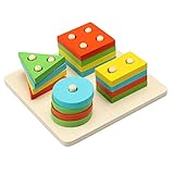 Arshiner Wooden Geometric Sorting Board Educational Shape Color Recognition Stack and Sort Board