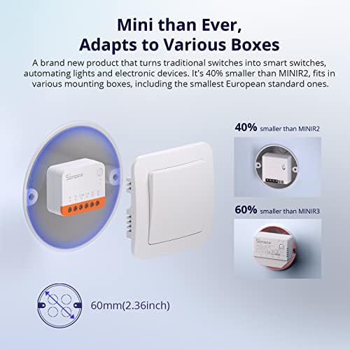 MINIR4 Smart Wlan Schalter 2PCS, WiFi Schalter mit Timing-Funktion, Relay Split Mode, 2.4G WiFi, Neutralleiter erforderlich, Funktioniert mit Alexa/Google Home, Fernbedienung über eWeLink App
