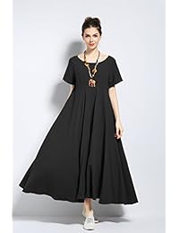 Anysize Nueva Versión Algodón de Lino Suave Primavera Verano Vestido Tallas Grandes Vestido Y6