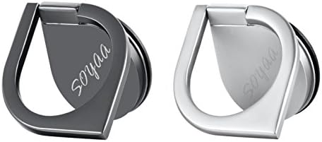 Phone Holder SOYAA 2Pack Finger Ring Stand Water Drop Shape Zinc Alloy 360°C Rotation Cellphone Holder Car Mount Universal Use for Mobilephones and Tablets (Dark Grey+Silver)