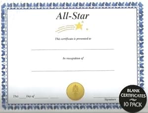 Amazon.com : CERTIFICATES BLANK " ALL STAR " (10 PACK) : Office Products