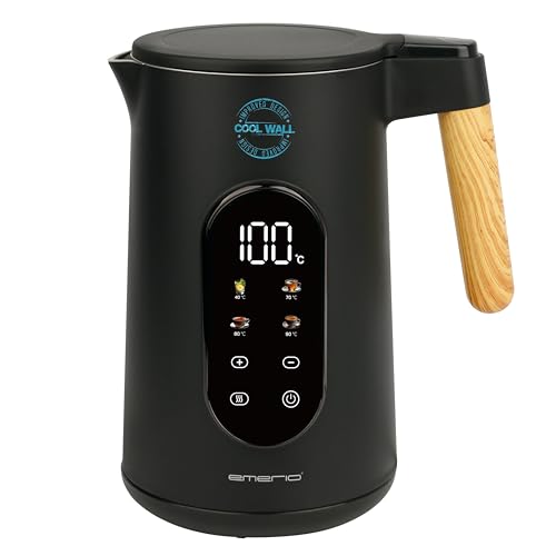 WK-132230 Hervidor eléctrico de acero inoxidable de 1,7 litros, doble pared aislada, selección de temperatura 40-100 °C en incrementos de 5 °C, pantalla con té preprogramado, 2200 W