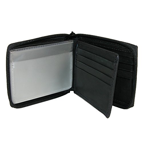 Paul & Taylor Black Leather Zip Around Bifold ID Wallet