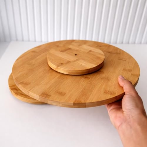 Bandeja de Bambu Redonda Giratória 360° Multiuso 26Cm para Servir Petiscos, Queijos e Frios