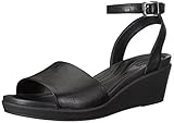 Crocs Women's Leighann Anklestrap Lthr Wedge Sandal, Black, 7 M US