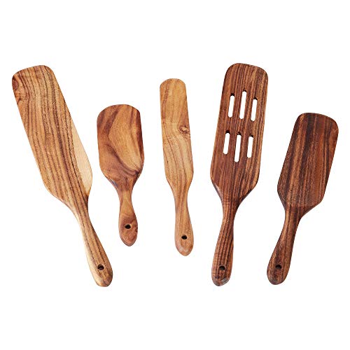 5 PCS Wood Spurtles Kitchen Set, Acacia Wooden Spoons For Cooking Wood Cooking Utensil