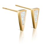 Stud Earrings Opal Dagger - Triangle 14k Gold Dipped Small White Fire Opals Earring for Women Celebrity Approved