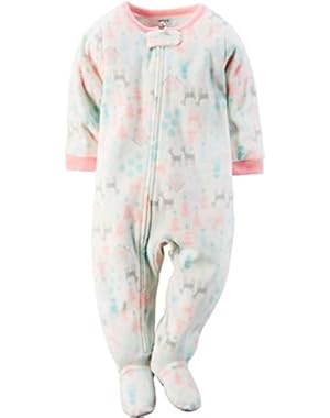 Baby Girl's Winter Deer Snow Themed Fleece Footed Sleep 'n Play
