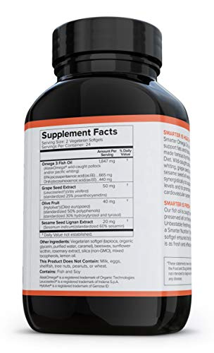 Smarter Omega 3 Fish Oil - Mediterranean Omega 3 Essential Fatty Acids Supplement | Helps Lower LDL Levels and Promotes a Healthy Cardiovascular System | Preserved in Veggie Softgels (24 Servings)
