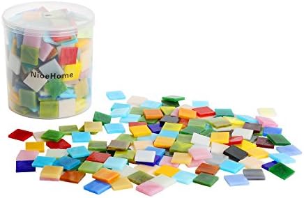 500 g/ 350 Pieces Mixed Color Mosaic Tiles Stained Glass - Bright Stained Mosaic Glass Pieces with Organizing Container for Home Decoration or DIY Crafts, Square,1.5 by 1.5cm