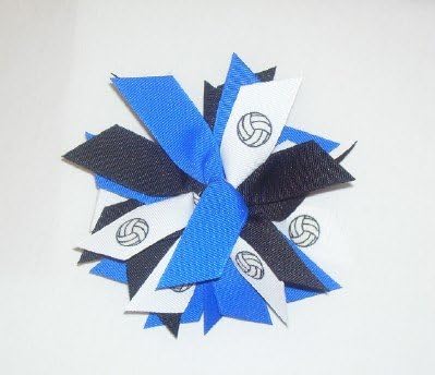 Volleyball Pom Hair Bow Scrunchie - Made in the USA, Avail in Many Colors, white pony band