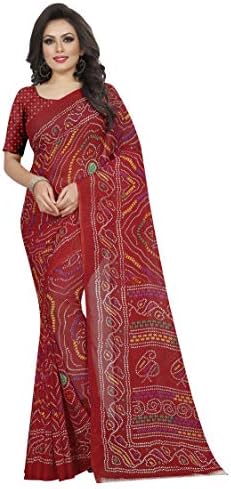Bridal Red Saree Indian Bandhani Traditional Bollywood Ethnic Sari Unstitched Blouse