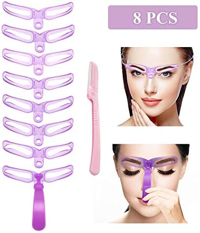 Eyebrow Stencil,8 Styles Eyebrow Shapes & Eyebrow Razor DIY Grooming Stencil Kit Shaping Templates,Eyebrow Stencils Reusable Eyebrow Drawing Guide Card Brow Shaping Template Easy Makeup Tools