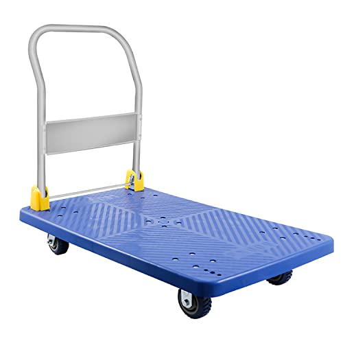 Photo 1 of ***DAMAGED - HOLES IN CART - MISSING HARDWARE - SEE PICTURES***
YSSOA Platform Truck with 1320lb Weight Capacity and 360 Degree Swivel Wheels, Foldable Push Hand Cart for Loading and Storage, Blue