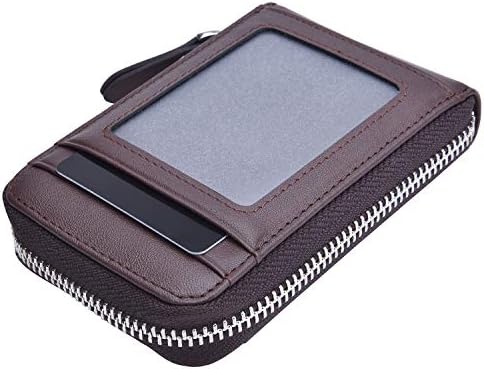 Lefancy Zip-Around Credit Card Holder Case Leather Large Capacity Passcase Bi-fold Wallet with ID Window (Brown)