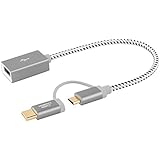 CableCreation 2 in 1 Micro USB B Male to USB 2.0 A Female Cable with USB C to Micro USB B Female Adapter, Short OTG Cable for Android and Type C devices, 0.18m/0.6ft, Space Gray Aluminum