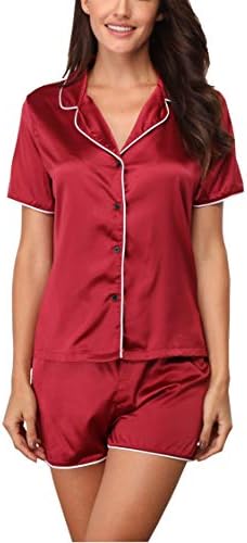 Women's Short Pajamas Satin Loungewear Short Sleeved PJ Set Nightwear Sleepwear …
