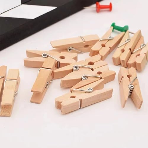 Walfront 250pcs Mini Wooden Clips Photo Clips Clothespin Craft Decoration Clips with 1 Roll 50 Meter Jute Twine Crafts Decor