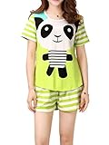 VENTELAN Women's Casual Panda Pattern Nightwear Comfy Stripes Short Pajama Sets