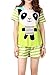VENTELAN Women Pajama Set Cute Bear Short Sleeve Striped Shorts Sleepwear, Green, Large(USA Size:12-14)