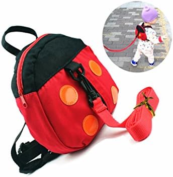 HiCat Kids Toddler Walking Safety Harness Backpack Bag with Leash Little Kid Boys Girls Anti-Lost Belt Cute Mini Ladybug Backpacks Lead Strap Knapsack, Assistant Keeper Helper (Red)