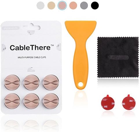 Cable Clips, Multi-purpose Cable Organizer–MyDeskLife Desktop Cords Management System, Nickel-Size Cable Drop Cord Clips, 3M VHB Self-adhesive, No Residue, Odor-free, Pack of 6 (Rose Gold)