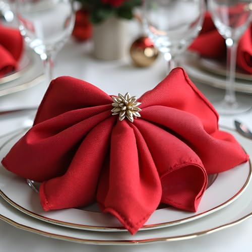 Cieltown Polyester Cloth Napkins 1-Dozen, Solid Washable Fabric Napkins Set of 12, Perfect for Weddings, Parties, Holiday Dinner (17 x 17-Inch, red)