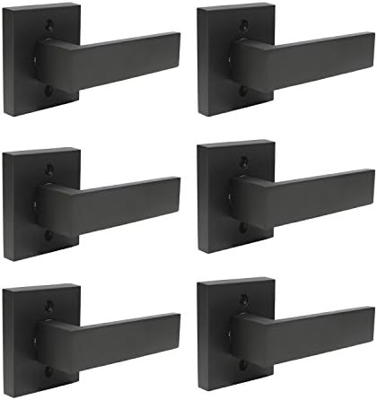 home improvement direct6 Pack No Locking Dummy Door Handle, Single Sided Door Handles Without Lock for Interior Use, Non-Turning Matte Black Suqare Heavy Duty Door Lever Set